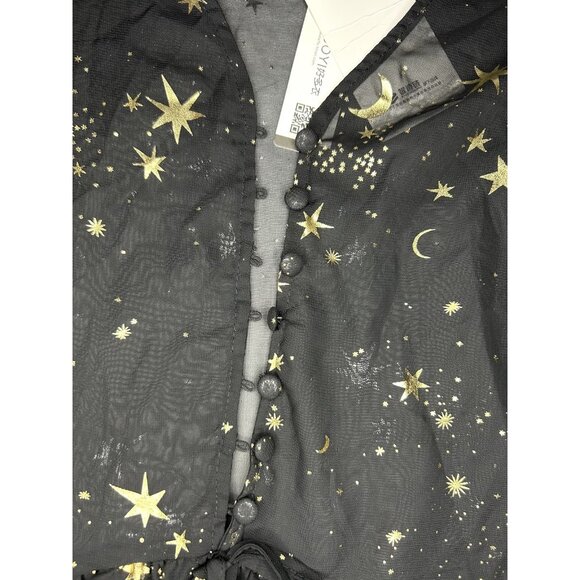 Haoduoyi Mini Dress Womens XL Gold Star Moon Sheer Chiffon Long Sleeve Tunic Top - Picture 11 of 13